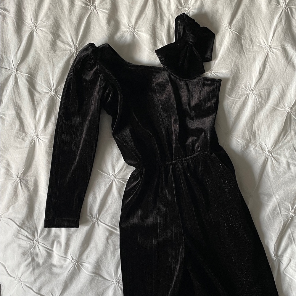 Zara 6yrs Black Velvet with silver sparkles One-Shoulder BOW Romper Jumpsuit